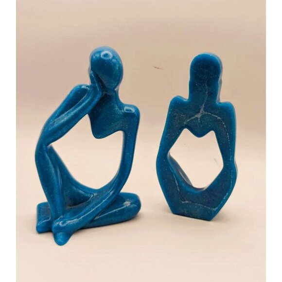 The Thinker Shiny Blue Glittered Figurines Handcrafted with Epoxy Resin NEW - Picture 3 of 6